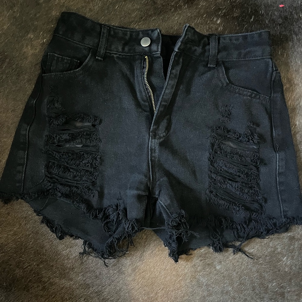 Black denim shorts